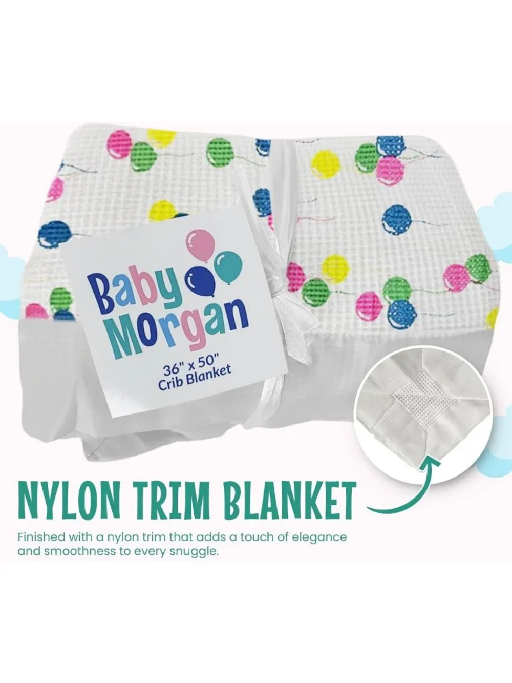 Cozy Thermal Waffle Baby Blanket with Satin Trim, Balloon Pattern 36